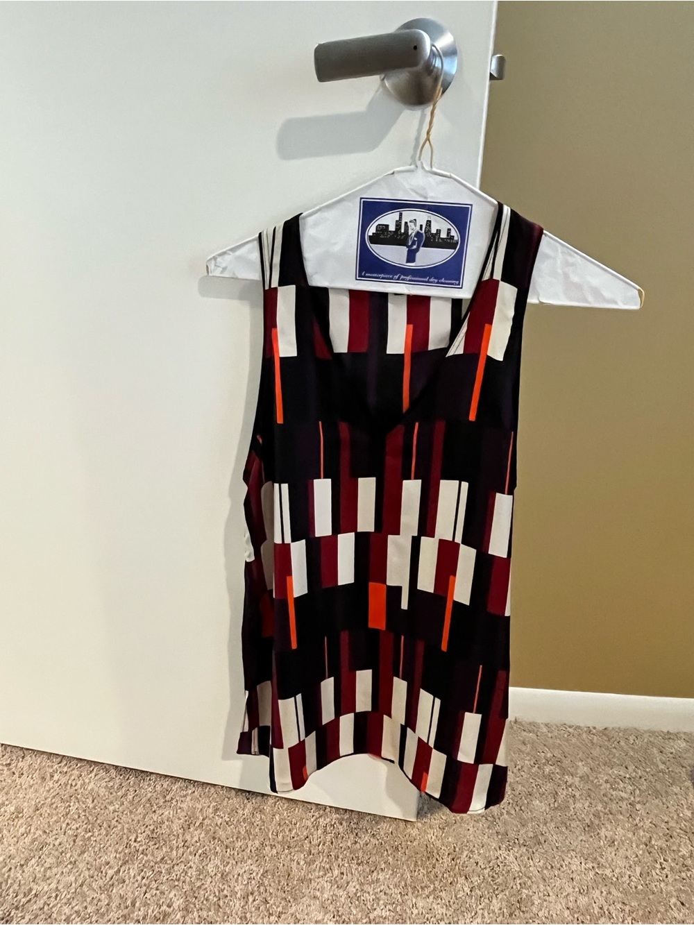 rag & bone XS Geometric Silk Print Sleeveless Tank in Black, Burgundy & Orange